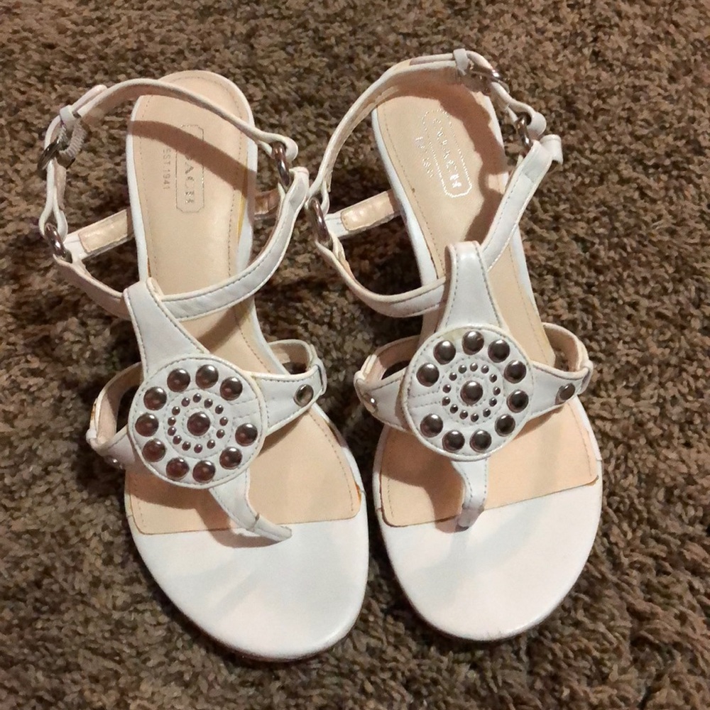 White leather coach sandals